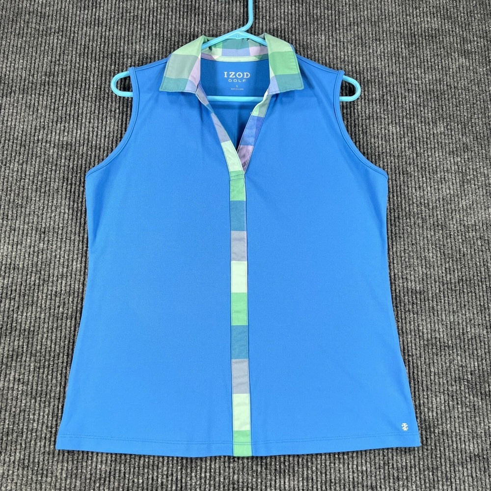 IZOD Womens Shirt Golf Polo Large Blue Sleeveless Outdoor Lightweight Casual - Picture 2 of 11